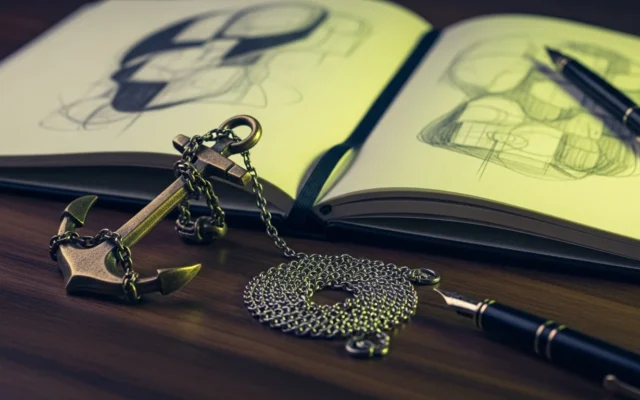 Anchor and chain link paperweight on a desk, symbolizing SEO link building services