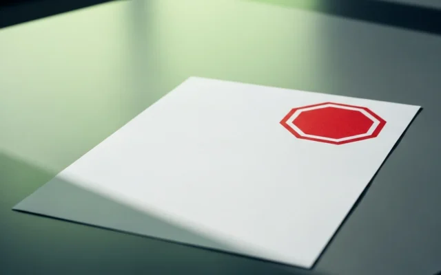 A document with a red stop-sign stamp, representing a suspended Google Business Profile