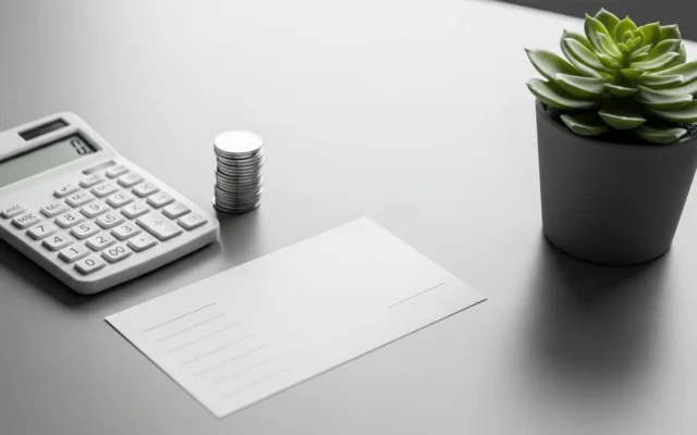 Calculator and coins on a desk, representing SEO pricing breakdown